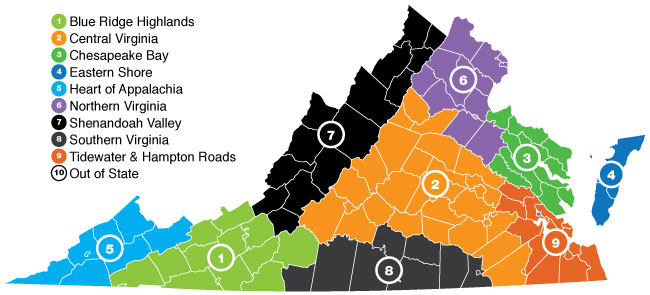 Map of Virginia's Regions